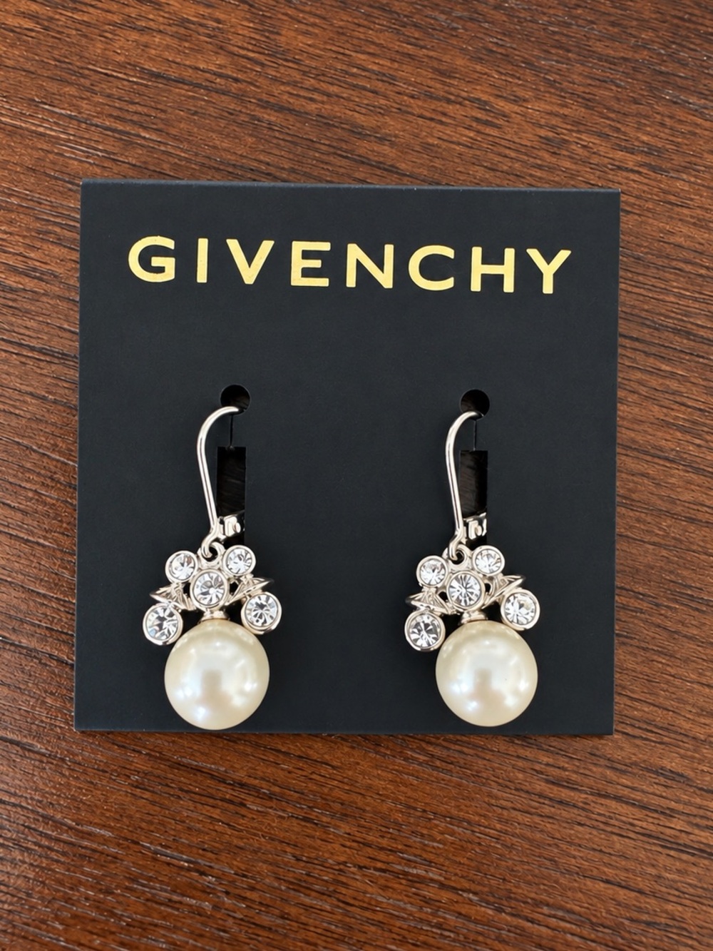 Givenchy - Crystal & Faux Pearl Drop Earrings/Silver Tone